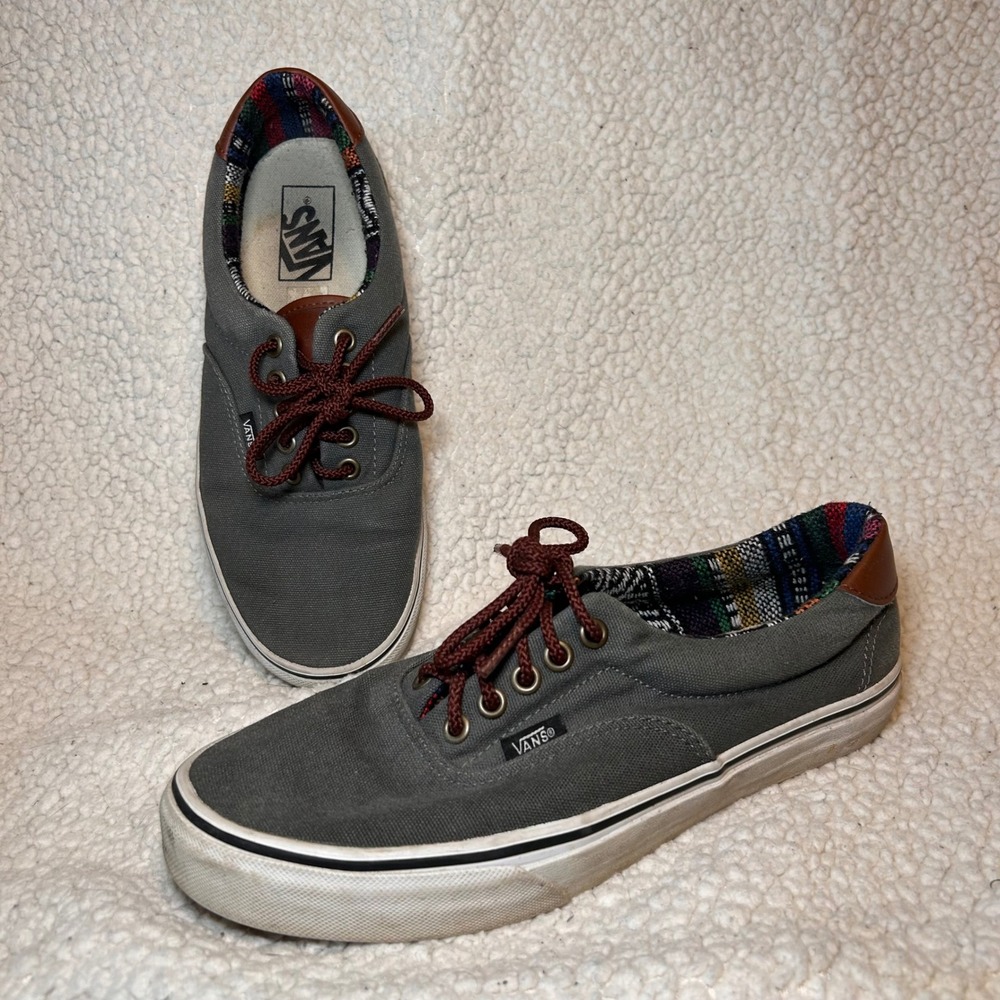 Vans Era 59 Grey Canvas Leather Tribal Lining Low Top Sneakers Mens 7.5 Womens 9